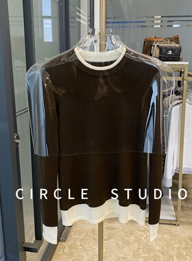 单穿起范 时髦百搭设计感撞色假两件羊毛长袖打底衫套头针织衫女