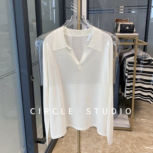 简约设计感翻领显瘦套头针织衫女