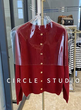 宠粉款！100羊毛简约百搭新年氛围感红色针织开衫毛衣女小外套