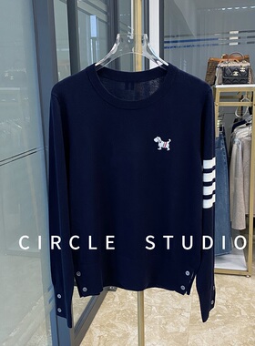 减龄学院风！W敌显瘦小狗提花舒适丝光羊毛四条杠圆领长袖针织衫