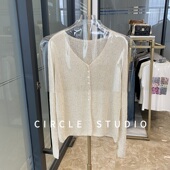 树皮纹V领开衫 尽显温柔 设计感树皮纹肌理天丝亚麻镂空防晒针织衫