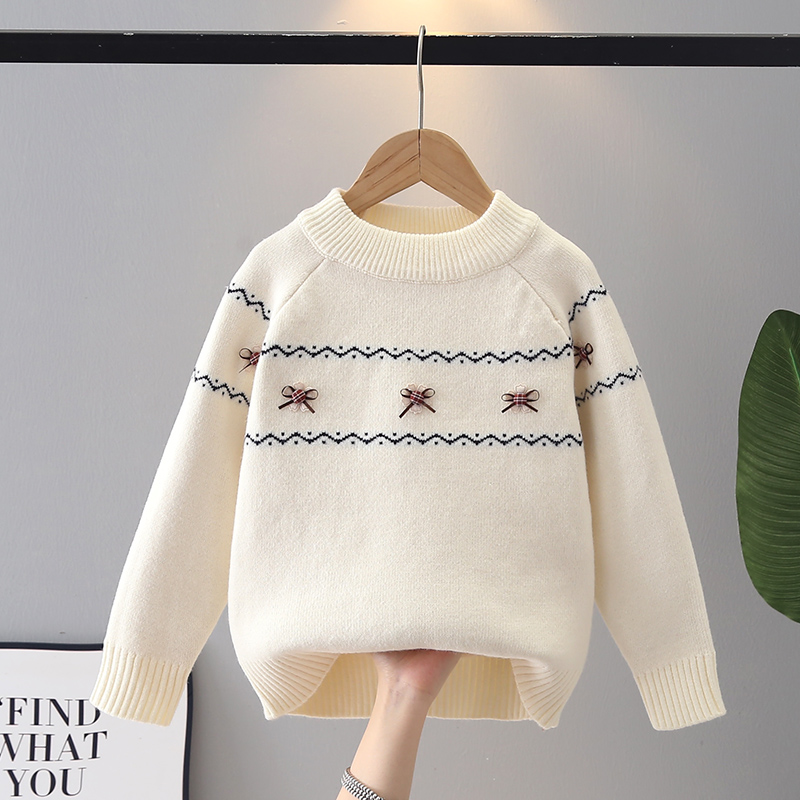 女童毛线衣秋冬季2025新款加厚一体绒针织衫洋气中大童冬装打底衫