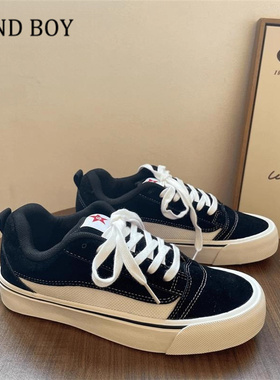 MIND BOY日本设计师联名款美式黑色面包情侣帆布鞋男百搭2025新款