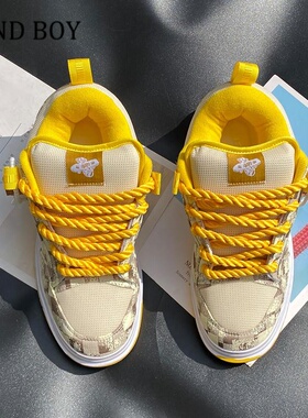 MIND BOY秋冬新款小众时尚黄色格子低帮面包鞋休闲板鞋男鞋情侣鞋