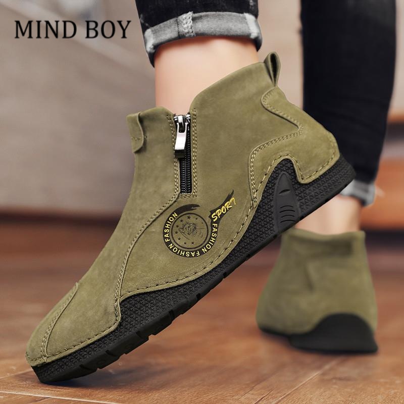MIND BOY高帮男鞋春季百搭真皮男士翻毛皮鞋大码运动防水防滑中帮
