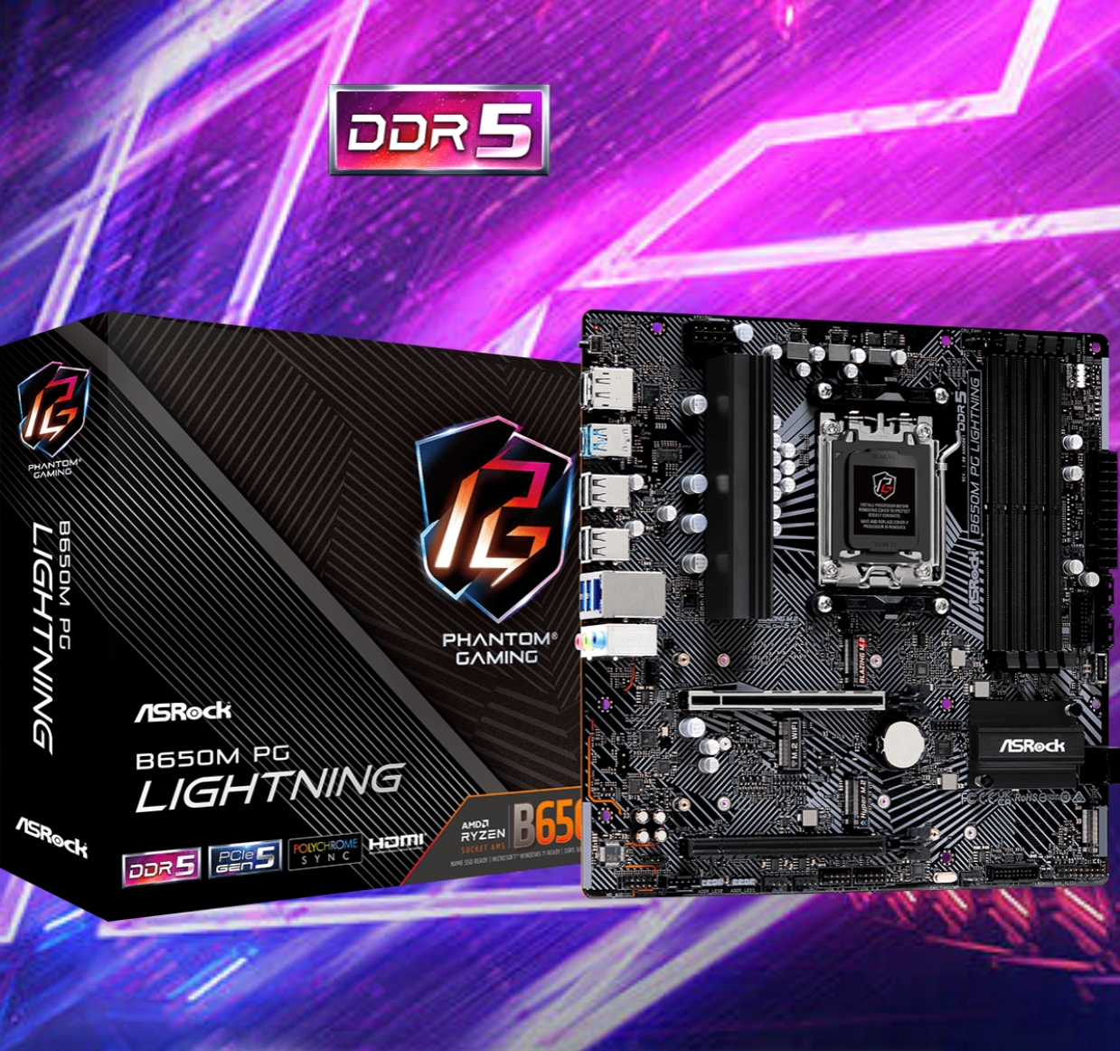 华擎B650M PG Lightning闪电风暴主板an5支持7800x3d 9700x 9950x