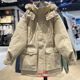 李宁中长款羽绒服男士2024冬季款鸭绒毛领派克连帽羽绒服AYMU361