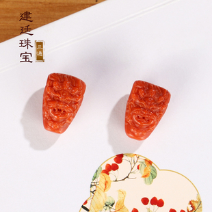 建廷 瓦西南红一体三通佛头 大黑天 苏工精雕 满色满肉配饰配珠