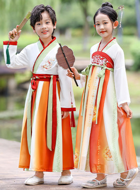 儿童汉服男童女童古装书童服三字经弟子规国学古风唐装演出服夏季