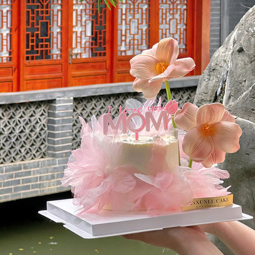 粉嫩系母亲节仿真花蛋糕装饰