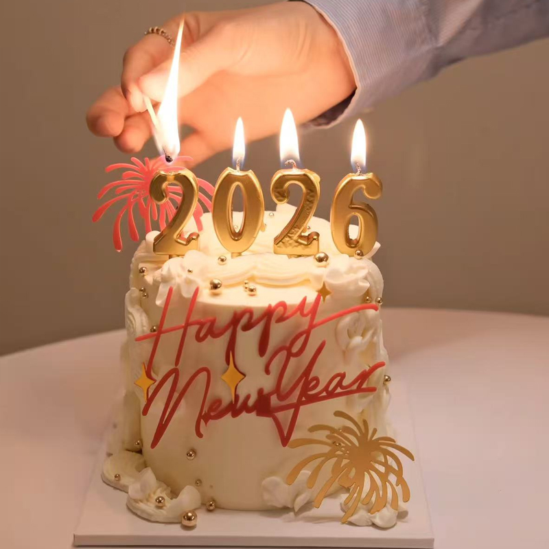 2026跨年新年除夕夜元旦数字蜡烛装饰英文hpny亚克力插件蛋糕装饰