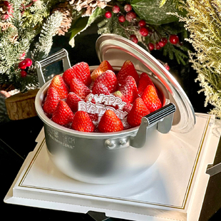 创意冬季奶油草莓锅蛋糕装饰铝锅铁锅水果甜品烫金HB插件DIY丝带