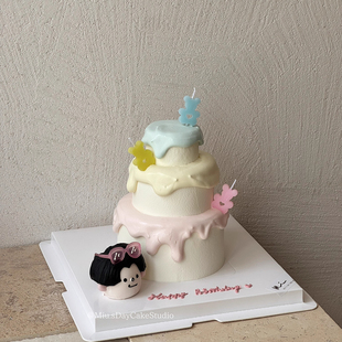 夏季 饰彩色爱心糖果可爱小熊蜡烛插件 清新风奶油淋面生日蛋糕装