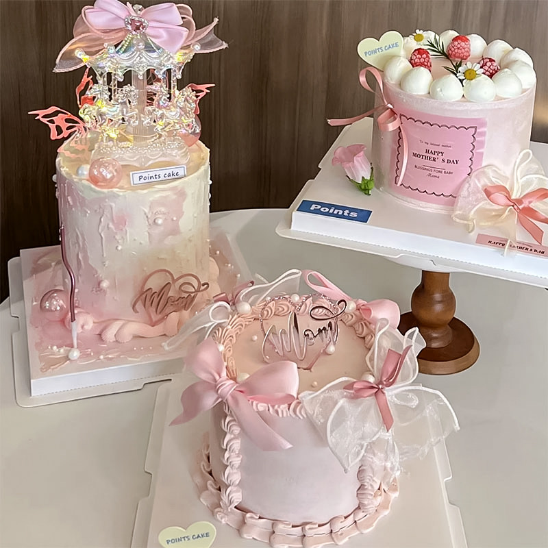 简约母亲节幻彩带钻木马蛋糕装饰爱心亚克力MOM蝴蝶结DIY丝带插件,节庆用品/礼品,蛋糕/烘焙装饰用品,淘宝优惠券,粉丝福利购,淘宝优惠卷