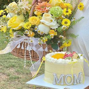 饰蝴蝶结丝带小雏菊花朵小熊饼干摆件mom卡牌 510母亲节黄色系装