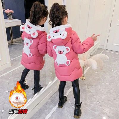 女孩冬季加厚棉衣2025新款中小童加绒时尚棉袄女孩中长款羽绒棉服