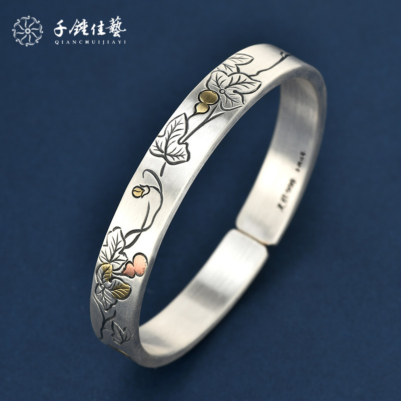 千锤佳艺大理手工银手镯女纯银年轻款银镯子轻奢小众 精致银饰品