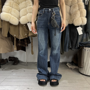 PLNH2025秋冬新款韩版设计感显瘦休闲百搭微喇磨毛牛仔裤女长裤