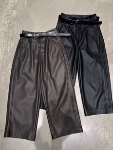 LIAN里安2025冬季新款韩版时尚设计感宽松显瘦高腰蛋白皮阔腿皮裤