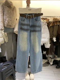 PLNH2025冬季新款韩版时尚设计感潮流保暖加绒加厚牛仔裤(配腰带)