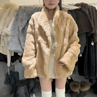 PLNH2025冬季新款韩版时尚设计感宽松显瘦长款保暖兔毛皮草外套女