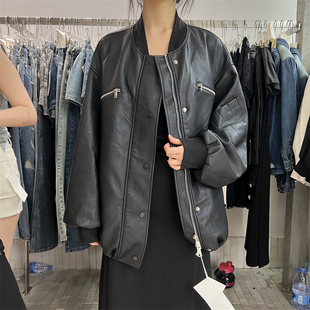 PLNH2025冬季新款韩版时尚设计感宽松显瘦立领机车风阔版百搭皮衣