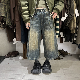 PLNH2025冬季新款设计感宽松显瘦休闲百搭阔腿牛仔裤八分裤靴裤女