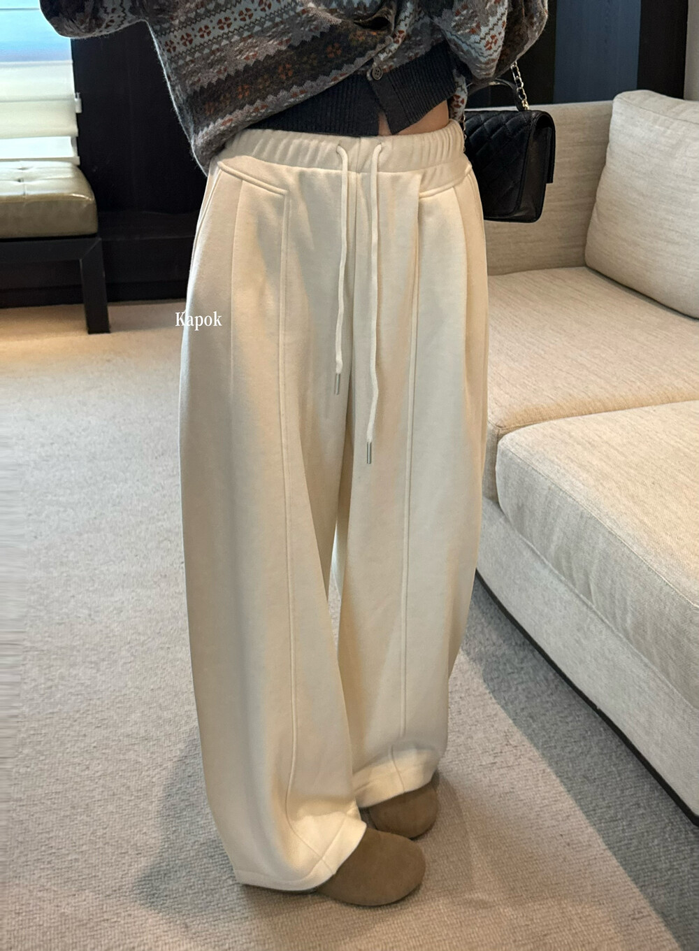 KAPOK2025冬季新款宽松显瘦慵懒休闲裤加绒加厚卫裤遛弯糯米裤女
