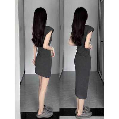 收腰穿搭包臀灰色夏季包臀修身