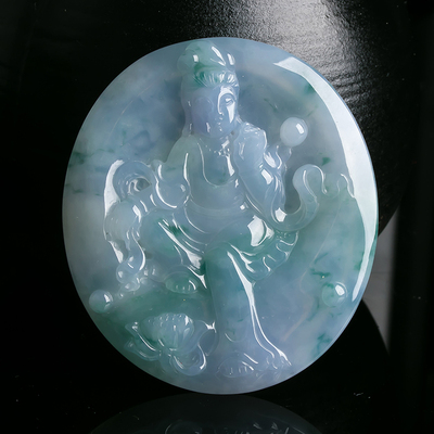 天然缅甸翡翠玉观音男女正品A货紫罗兰飘花观音吊坠29.21g