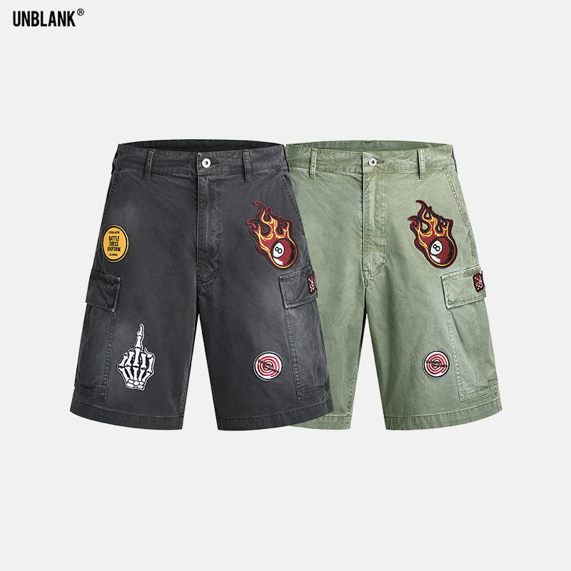 复古蜡染cargo刺绣做旧工装短裤