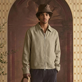 Unblank 春秋外套男士 轻奢亚麻极简休闲老钱开衫 拉链夹克翻领短款