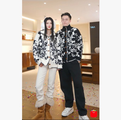 【呼呼专享】黛利新款时尚费尔岛提花慵懒风针织开衫女DLMY-9584