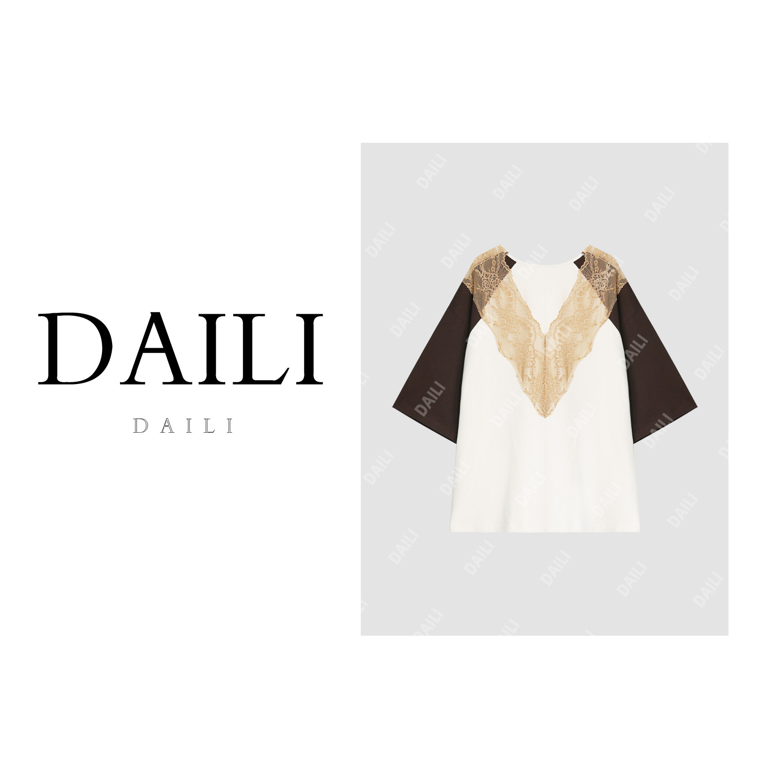 【呼呼严选】黛利新款时尚拼接蕾丝撞色休闲百搭T恤女DL2506002,女装/女士精品,上衣,淘宝优惠券,粉丝福利购,淘宝优惠卷