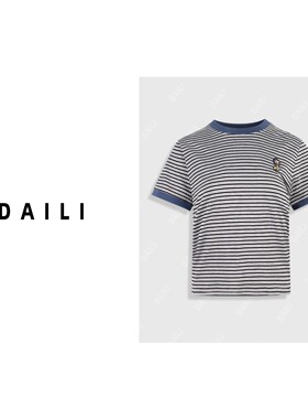 时尚撞色条纹圆领百搭休闲T恤DL2405048
