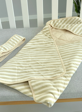 婴儿抱被纯棉春秋外出包被新生儿彩棉抱毯宝宝防风小被子带帽子毯