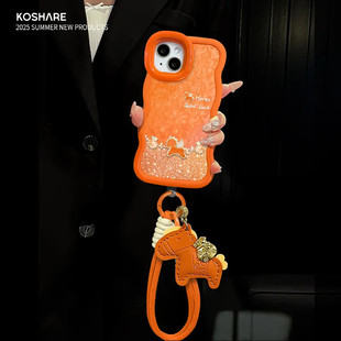 闪粉好运马适用苹果17华为oppovivo小米iPhone16板凳双支架手机壳