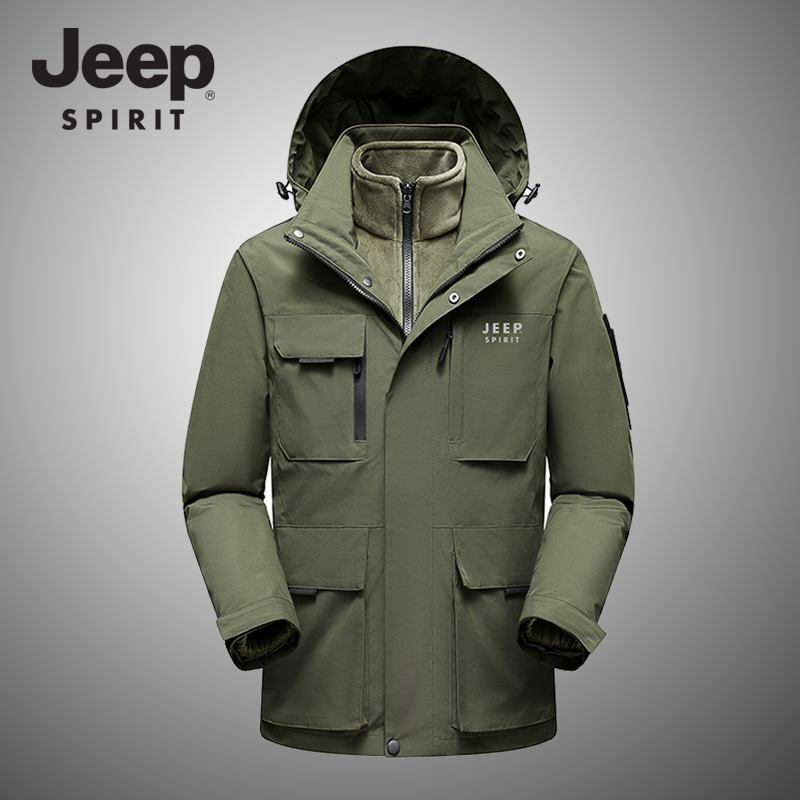 吉普JEEP SPIRIT JEEP三合一冲锋衣男冬季新款多口袋防水可脱卸帽