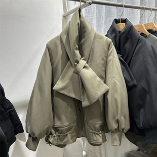 欧洲站欧货冬季新款90白鹅绒羽绒服女可拆卸围巾保暖短款时尚外套