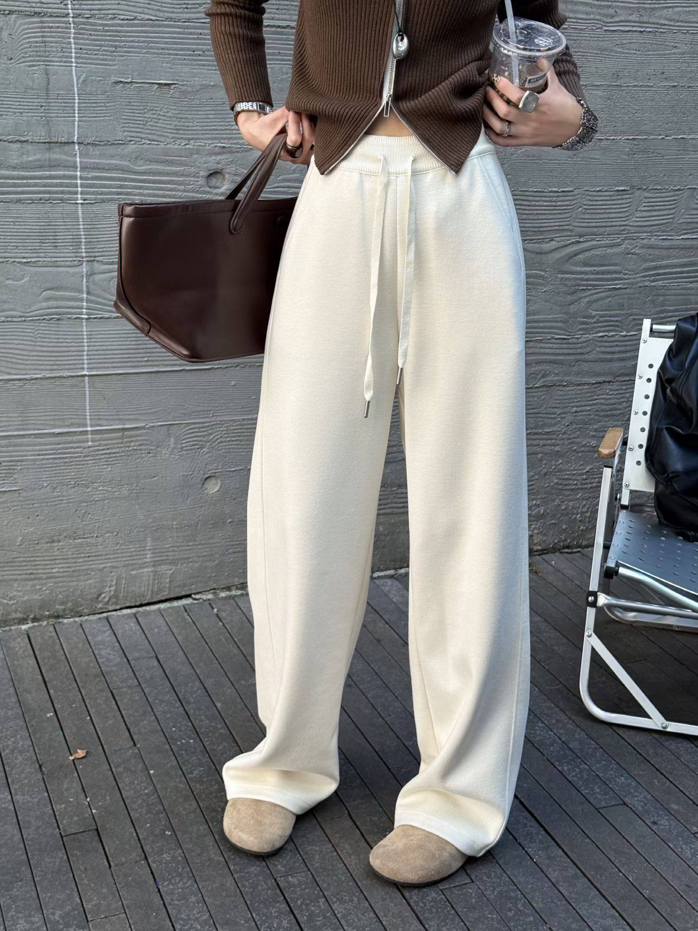 欧洲站2025秋冬新款百搭松紧腰抽绳直筒休闲裤女宽松显瘦阔腿长裤,女装/女士精品,休闲裤,淘宝优惠券,粉丝福利购,淘宝优惠卷