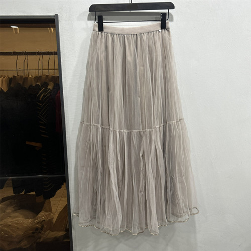 欧洲站仙女风网纱半身裙女松紧腰显瘦A字蛋糕裙中长款百搭纱裙