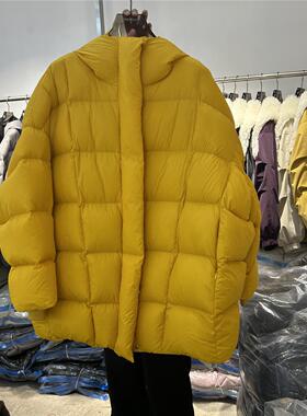 欧货2026冬装新连帽羽绒服后背织带宽松版中长款白鸭绒外套60535