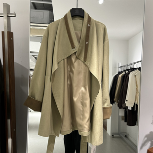 欧洲站欧货2026新款立领廓形风衣女中长款显瘦宽松腰带外套气质