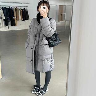 韩代2026冬装新款立领拼针织中长款羽绒服过膝加厚面包服外套ego