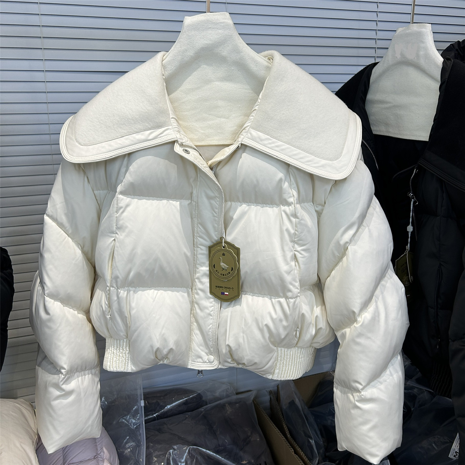 欧洲站欧货大翻领羽绒服女短款90白鹅绒外套拉链小个子冬季新款潮