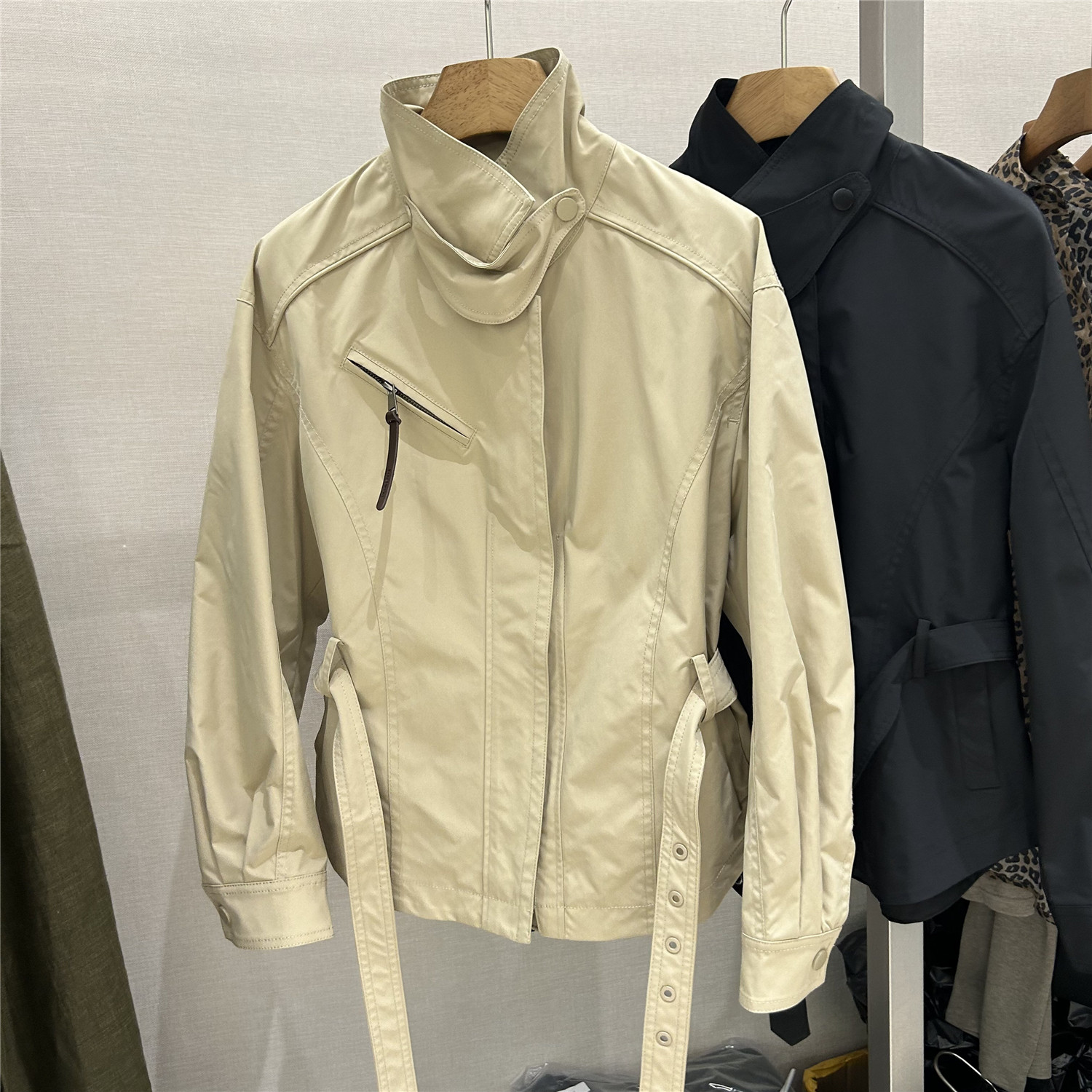 欧洲站欧货2026韩版立领拉链风衣女秋季束腰系带休闲百搭显瘦外套