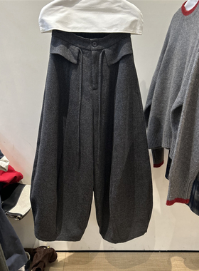 韩国货2025新款抽绳松紧腰阔腿休闲裤高腰显瘦羊毛气球裤Mr meet