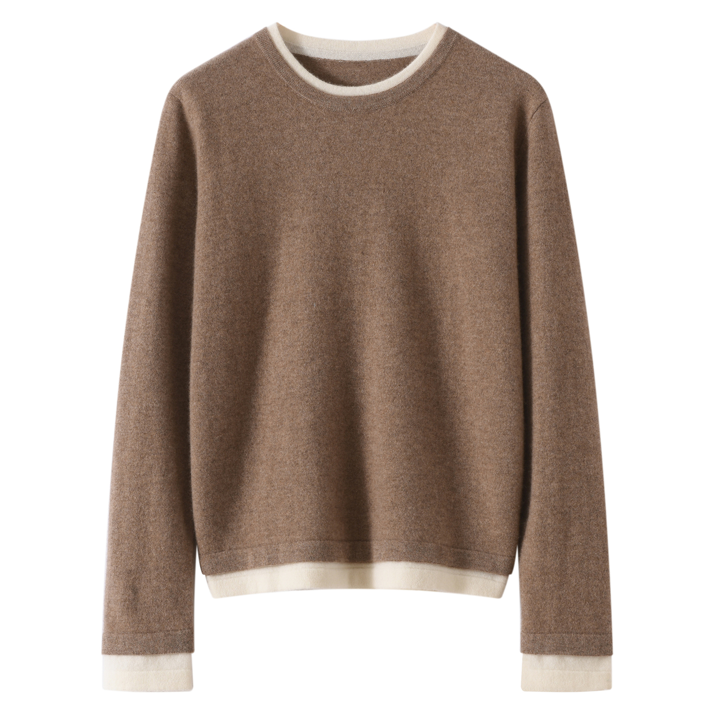 圆领假两件羊绒衫女款100纯山羊绒衫女秋冬针织套头毛衣打底上衣