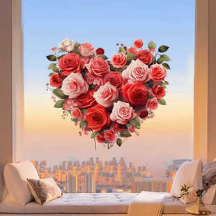 婚房布置浪漫玫瑰花窗花结婚订婚专用创意玻璃门窗装饰贴纸静电贴