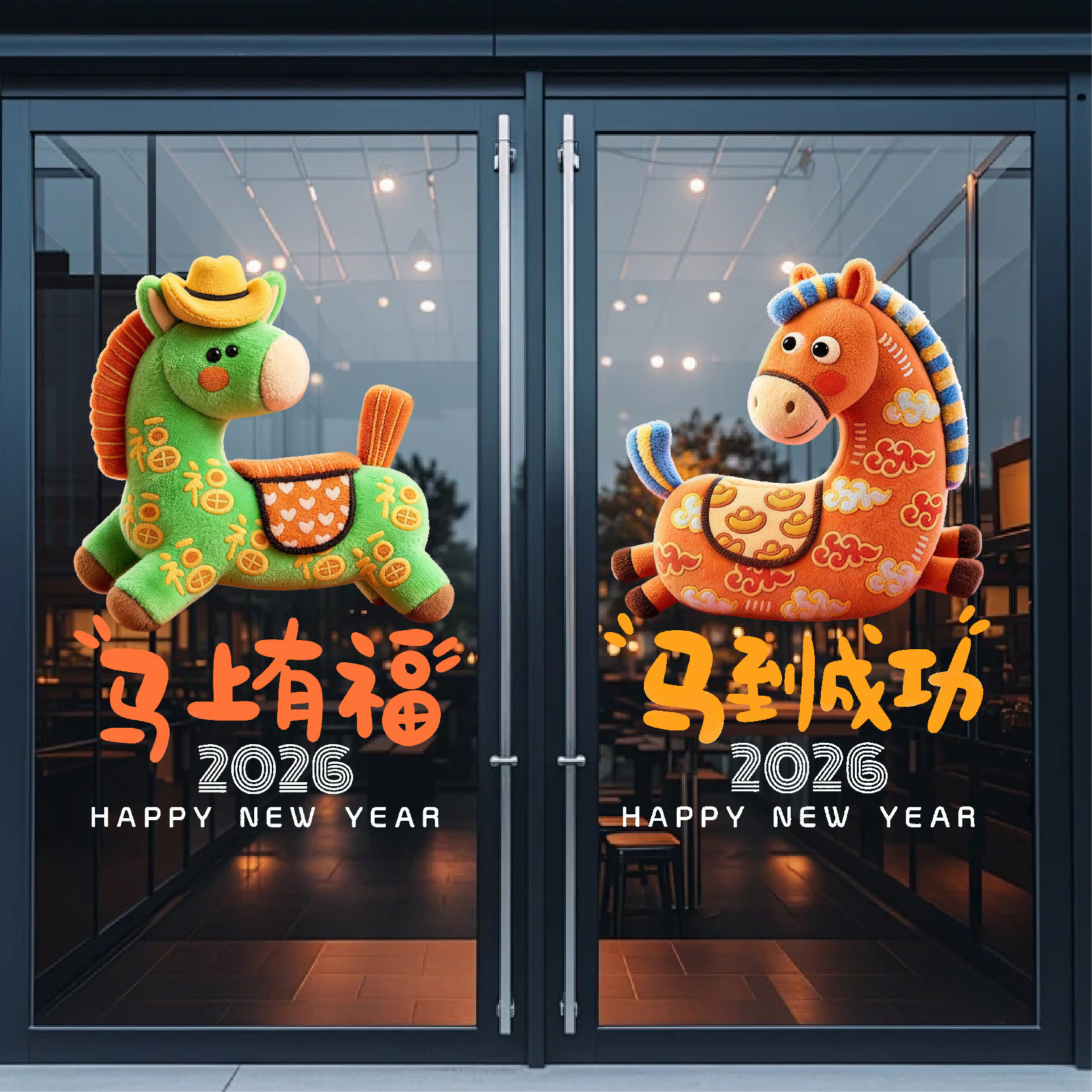 马年新年装饰静电窗花贴纸春节过年玻璃门橱窗布置新款无胶冰箱贴